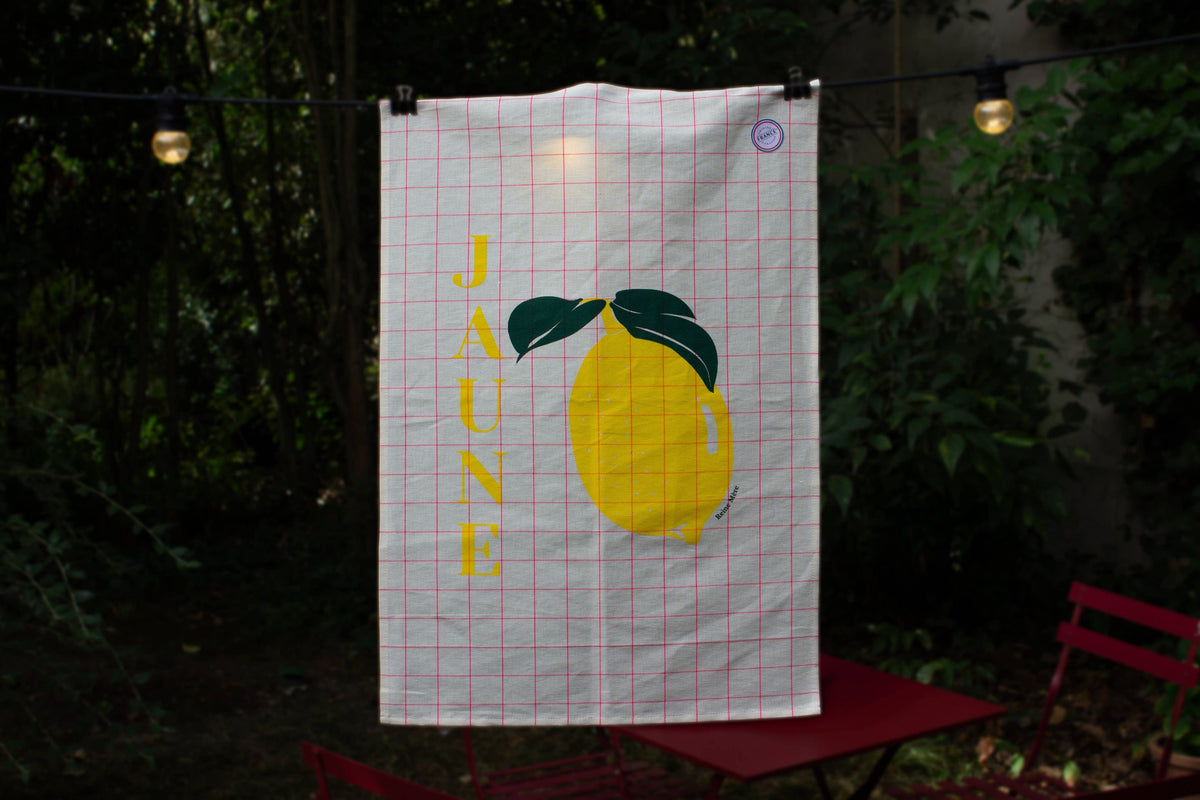 Torchon Jaune Citron à motif fruité – Reine Mère