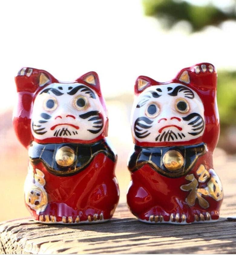 Daruma Glückskatze Steingutfigur