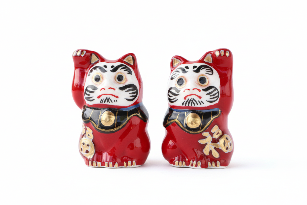 Daruma Glückskatze Steingutfigur