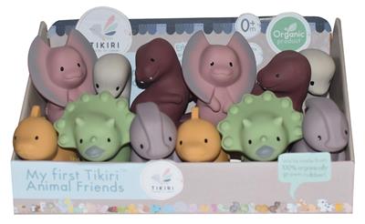 Tikiri: MON PREMIER DINOSAURE / ASSORTIMENT 6-11cm, en caoutchouc naturel, avec grelot, modèles ass., en présentoir, 0+