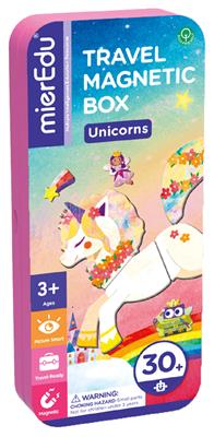 MierEdu BOÎTE DE PUZZLE MAGNÉTIQUE voyage: LICORNES 9x3,3x20,3cm, contient 2 scènes et plus de 30 pièces de puzzle magnétiques, dans une boîte en métal, 3+