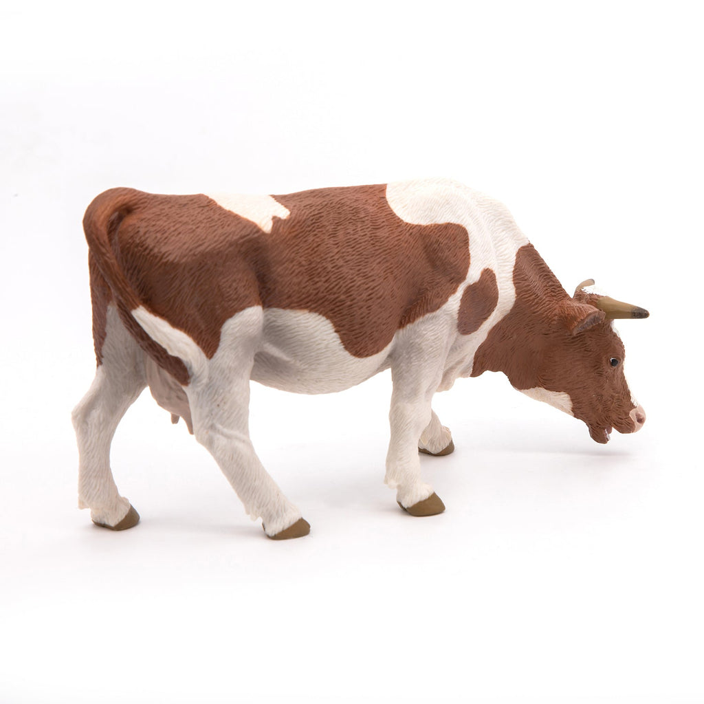 Figurine Vache simmental broutant Papo - animal de la ferme