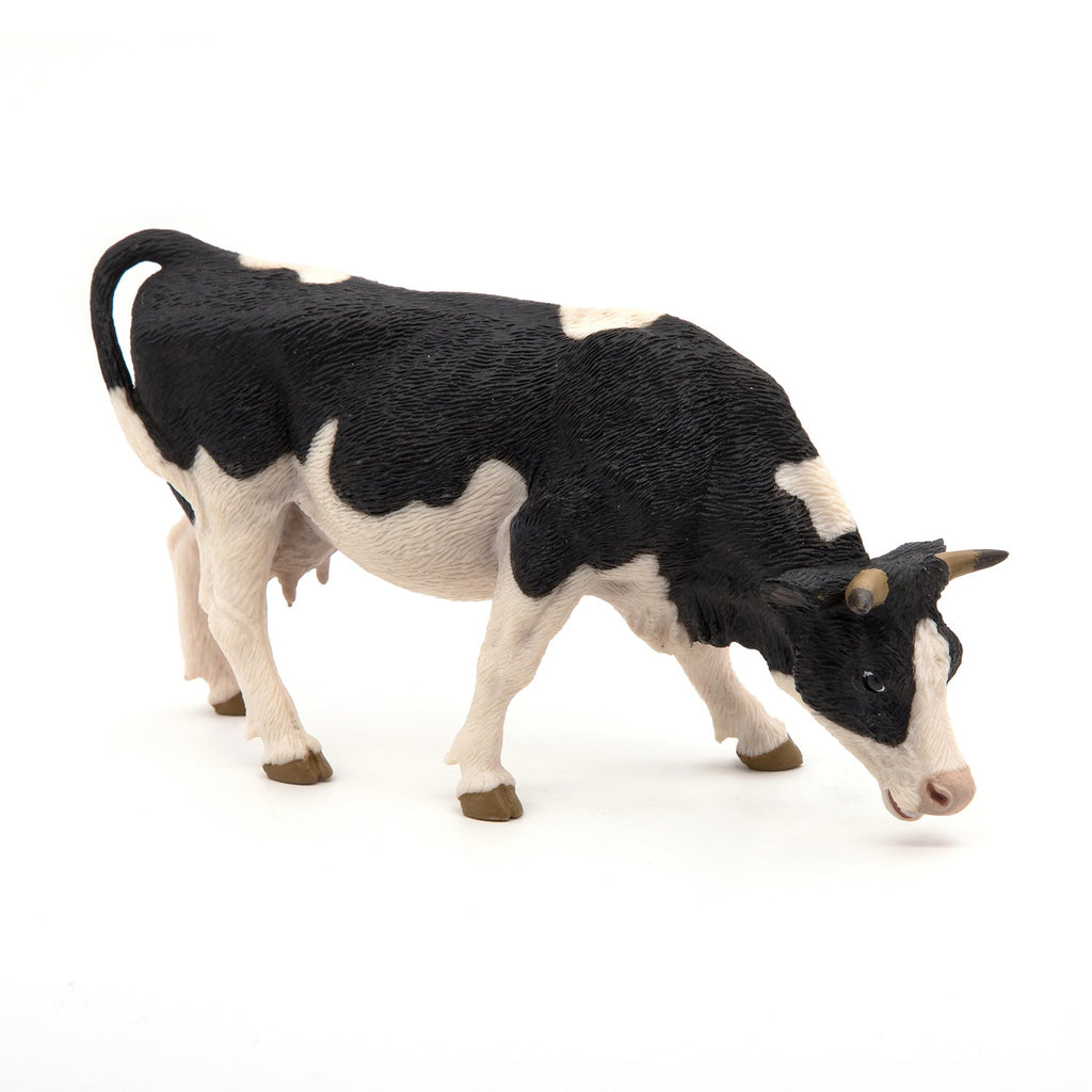 Figurine Vache noire et blanche broutant Papo - animal de la ferme