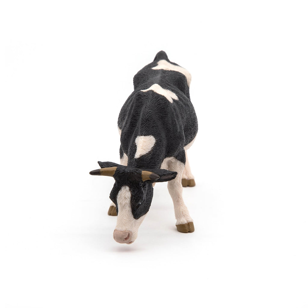 Figurine Vache noire et blanche broutant Papo - animal de la ferme