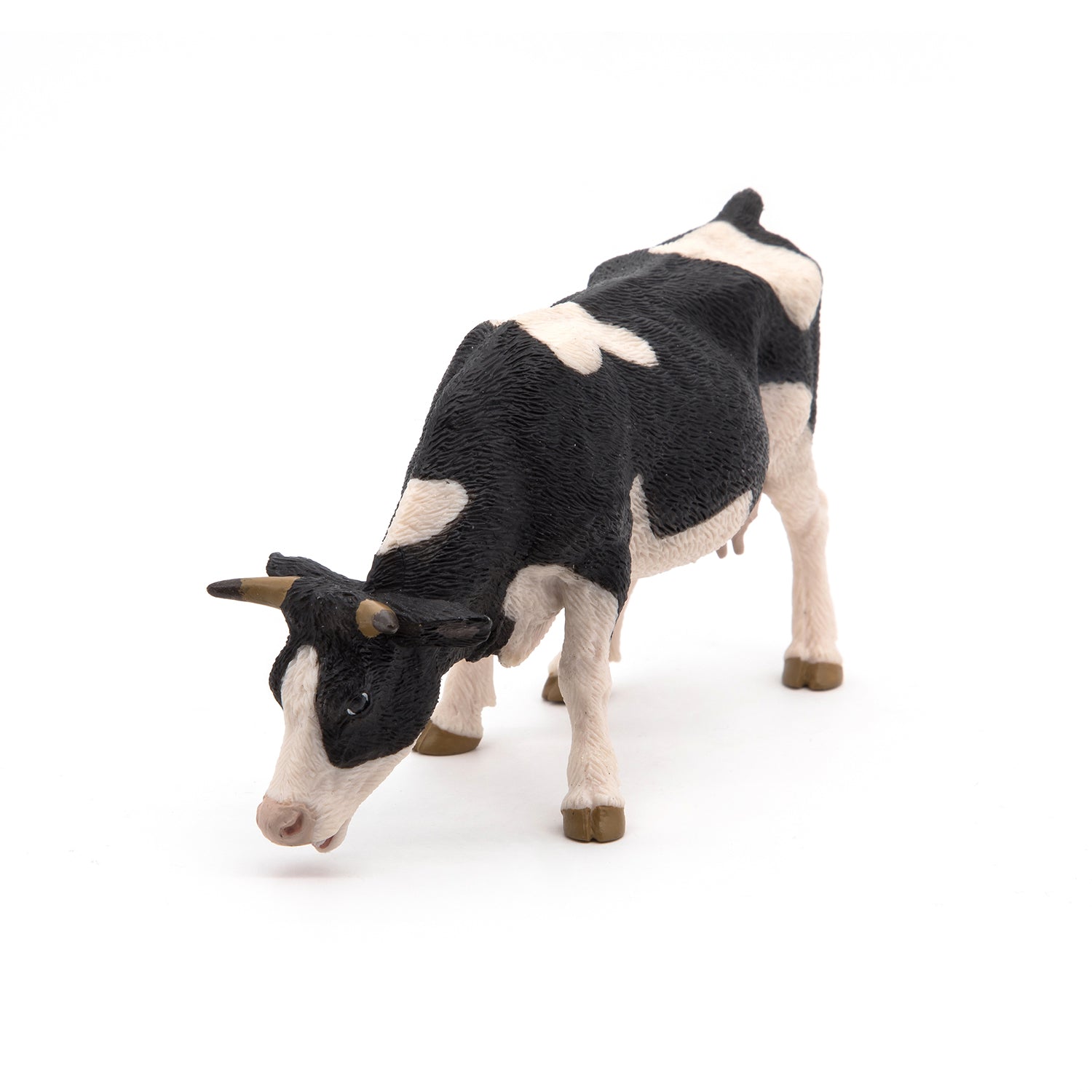 Figurine Vache noire et blanche broutant Papo - animal de la ferme