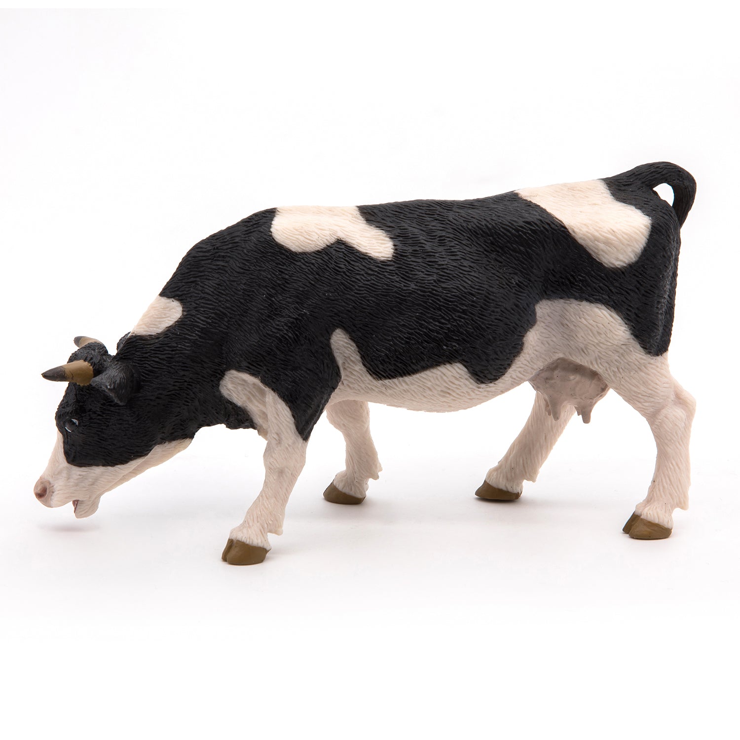Figurine Vache noire et blanche broutant Papo - animal de la ferme