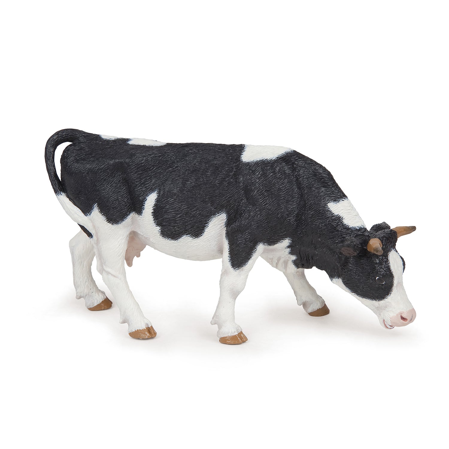 Figurine Vache noire et blanche broutant Papo - animal de la ferme