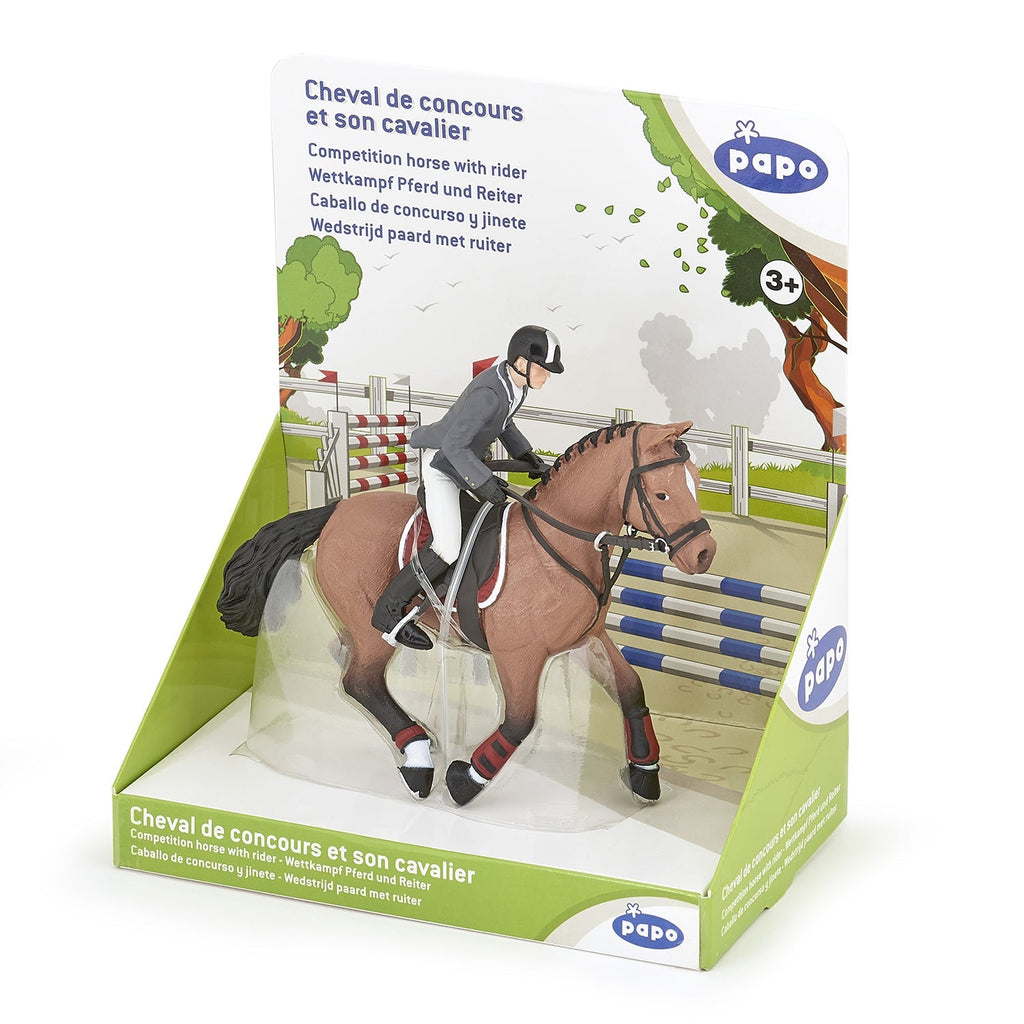 Figurine Cheval de concours et son cavalier Papo - cheval