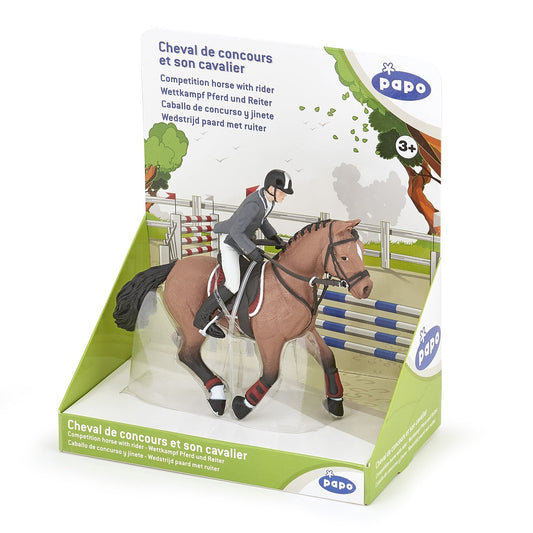 Figurine Cheval de concours et son cavalier Papo - cheval