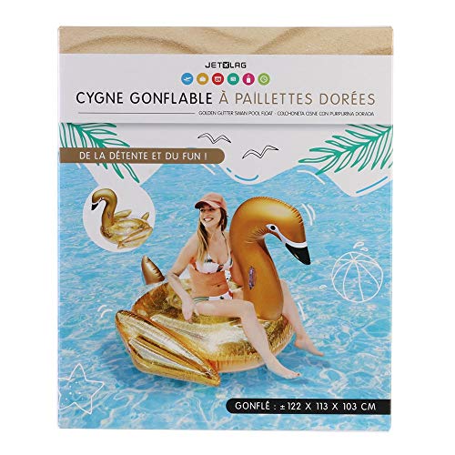 Bouée Gonflable à paillettes dorées Cygne
