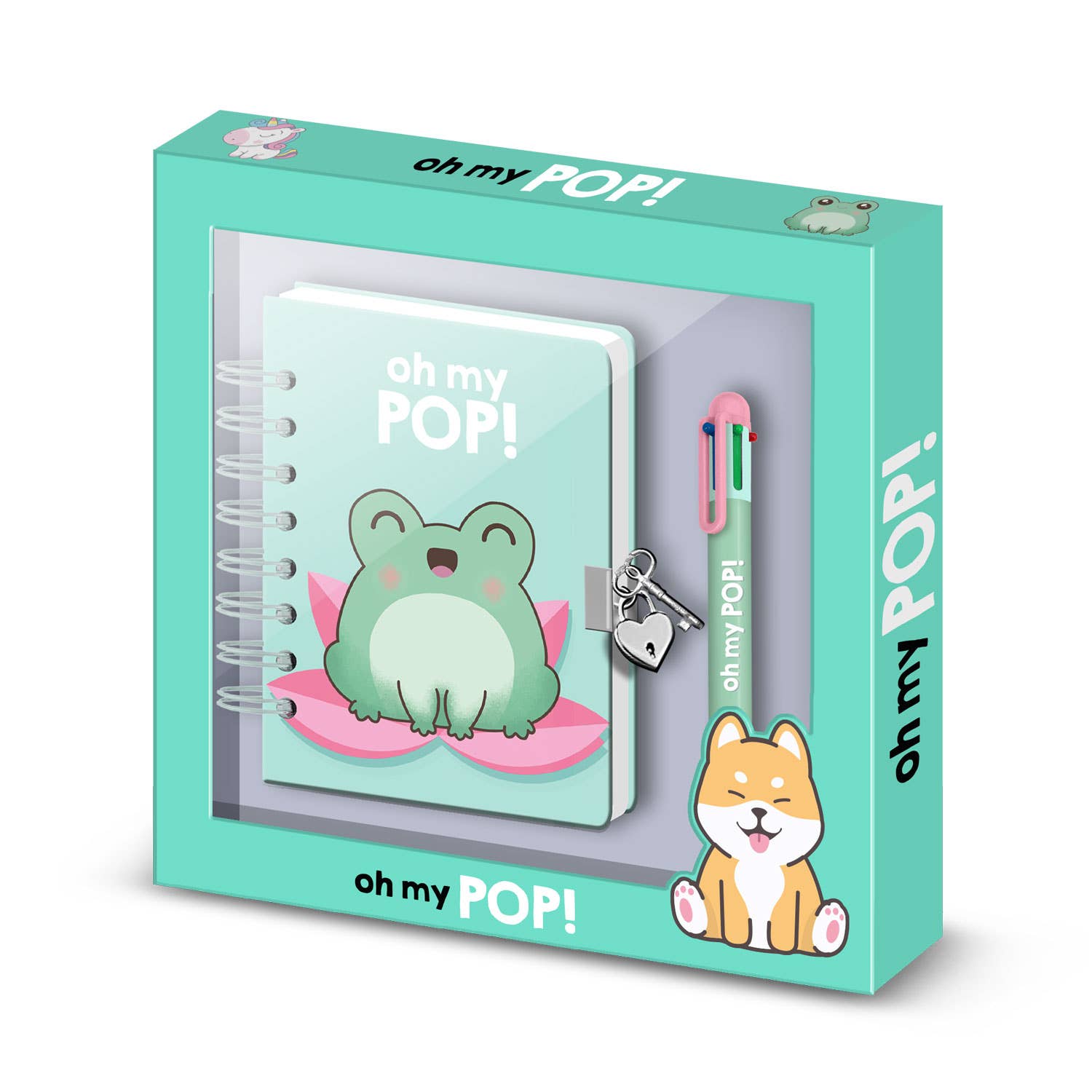 Oh My Pop Froggy-Set mit A5-Notizbuch + 6-Farben-Stift