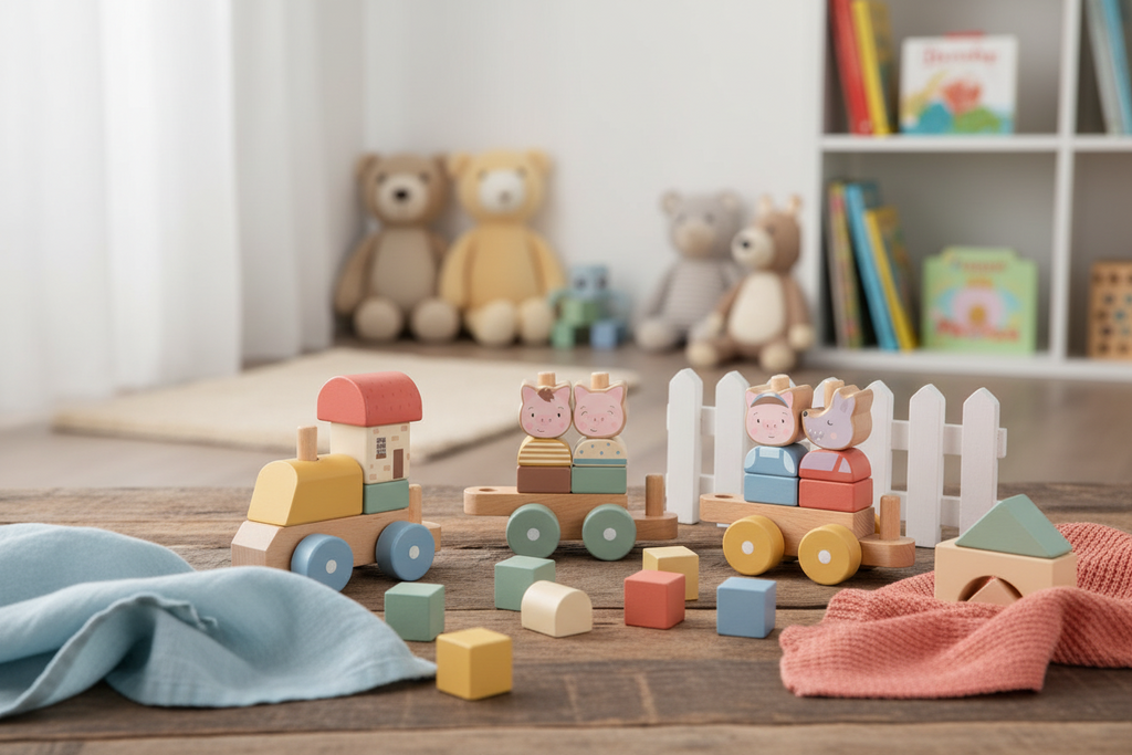 Train en Bois Les Trois Petits Cochons