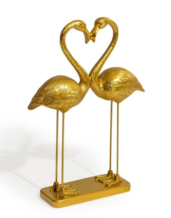 Paire de flamants roses "Cœur d'amour" en or antique