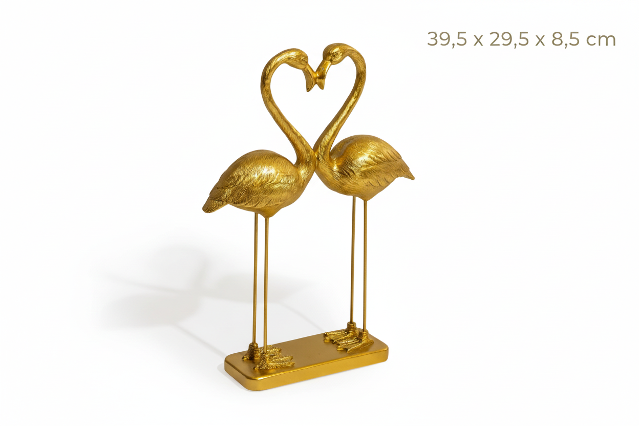 Paire de flamants roses "Cœur d'amour" en or antique