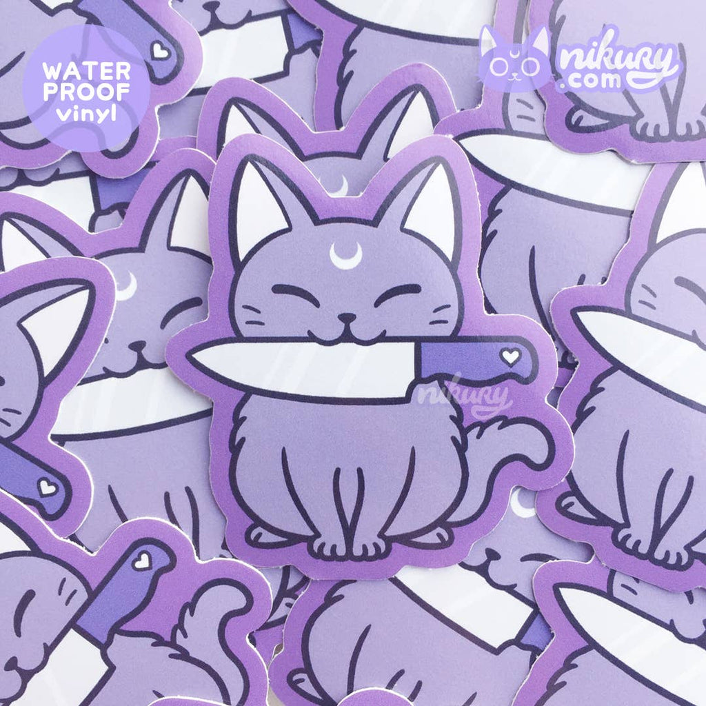 autocollant котка с couteau black meowgic nikury