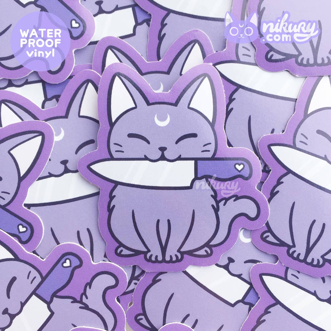 autocollant котка с couteau black meowgic nikury