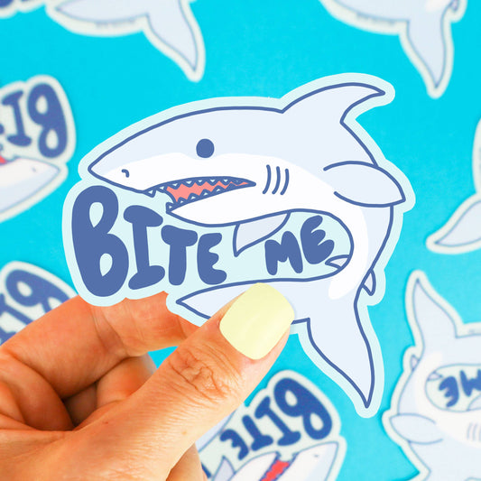 Autocollant en vinyle découpé Bite Me Shark pour voiture