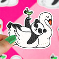 Poolparty-Panda-Aufkleber auf Schwanen-Float