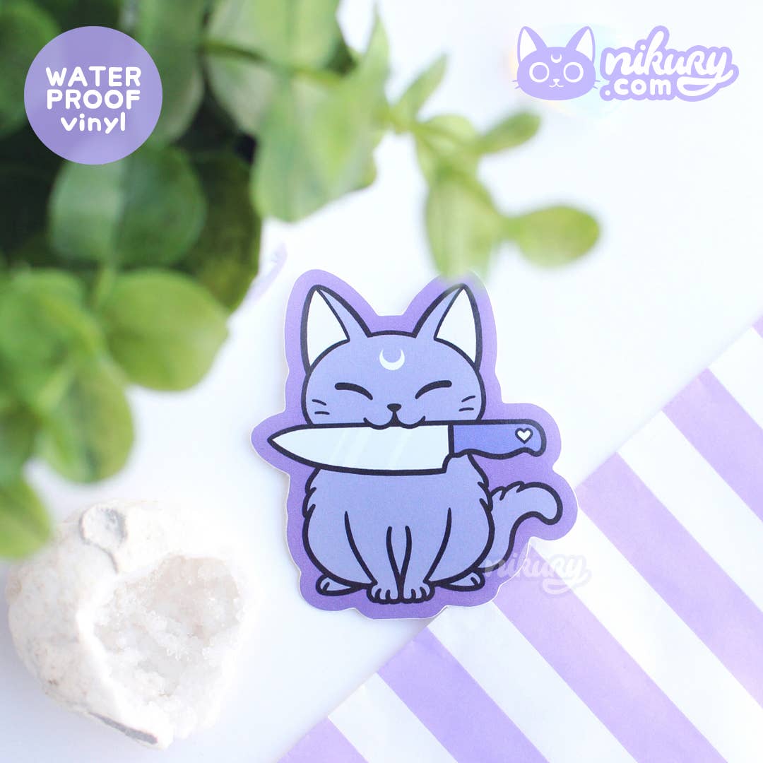 autocollant chat avec couteau black meowgic nikury 
