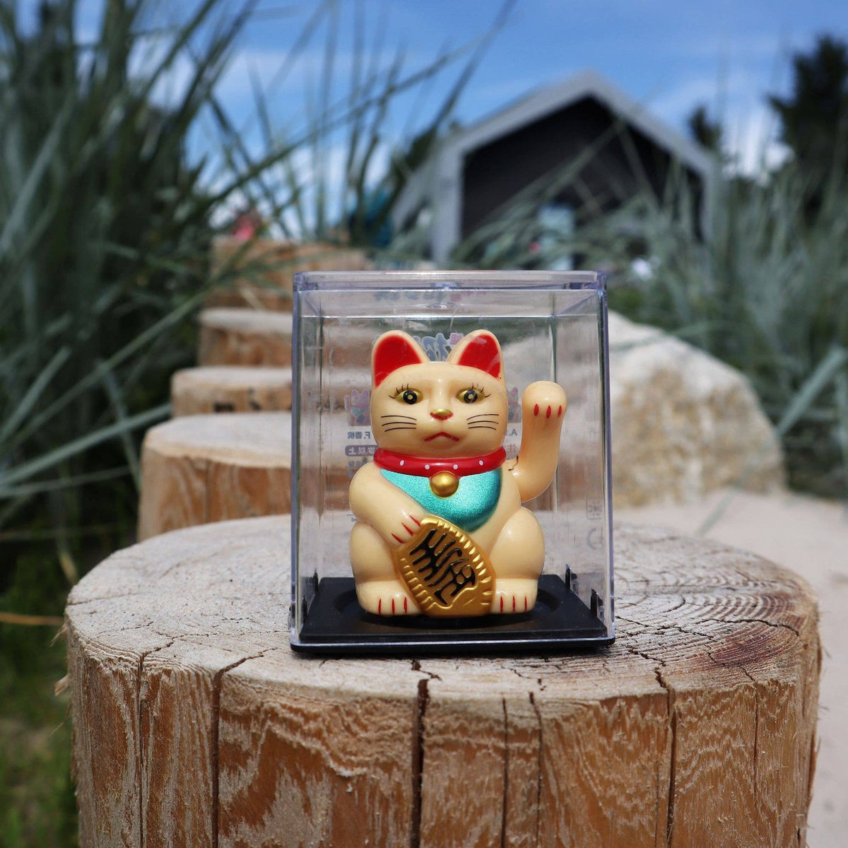 Mini Chat chanceux solaire beige 5cm