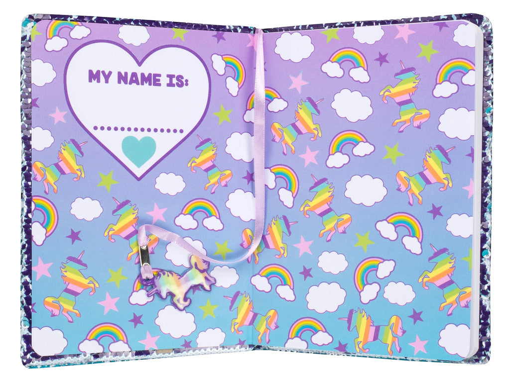 Carnet à sequins licorne arc-en-ciel