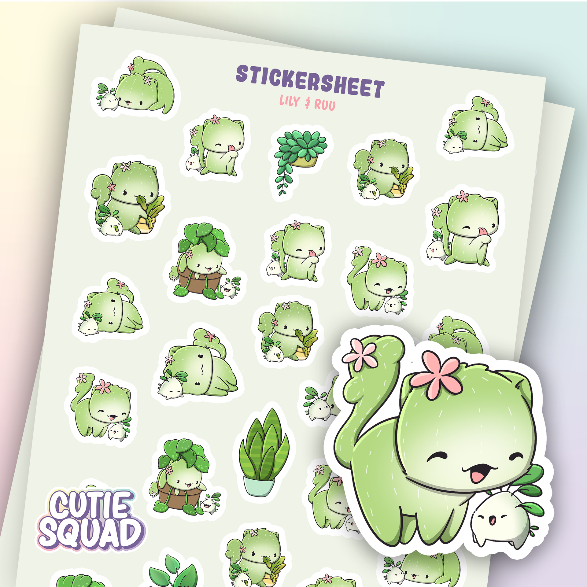 Planches d'autocollants Chats cactus