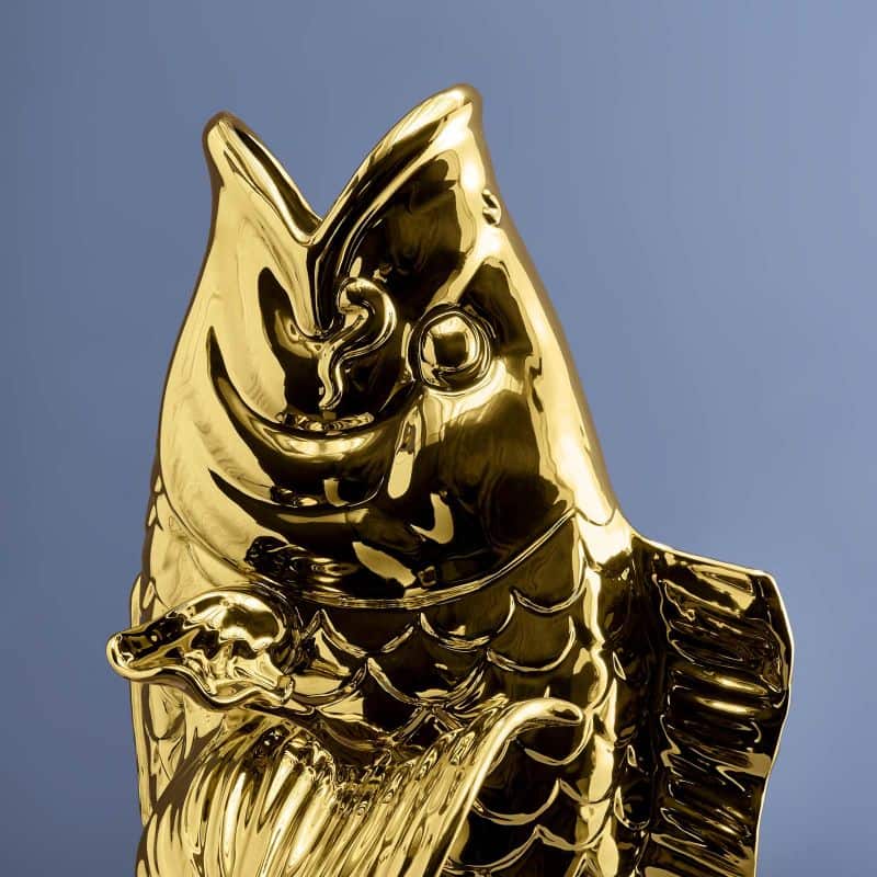 Goldene Blubb-Fischskulptur/Vase