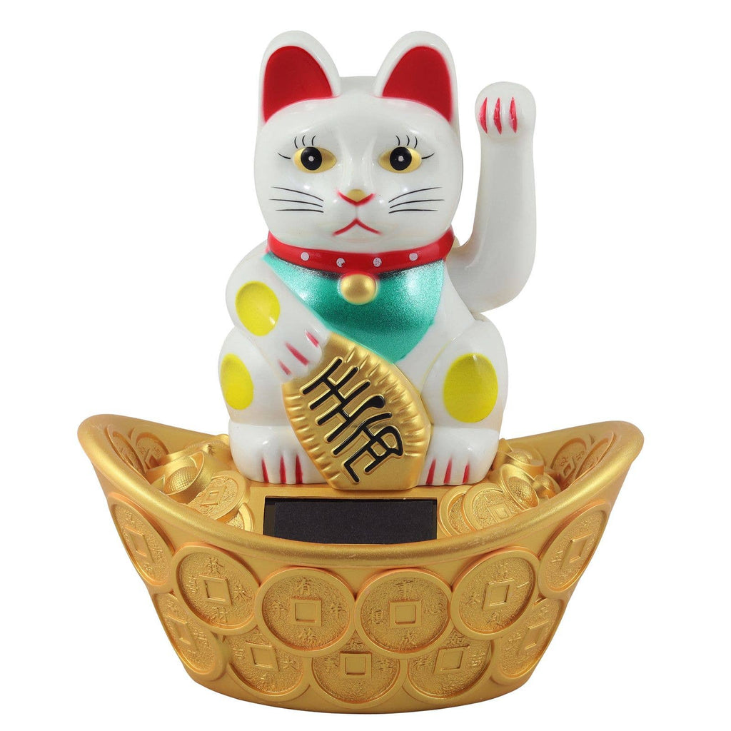 White Solar Lucky Cat 14cm