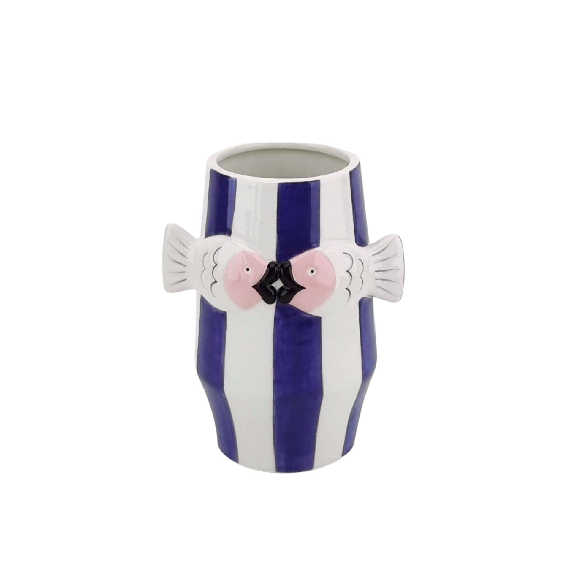Vase – Fischblumenvase – Blau/Weiß/Rosa – 14 x 11,5 x 18,5 cm