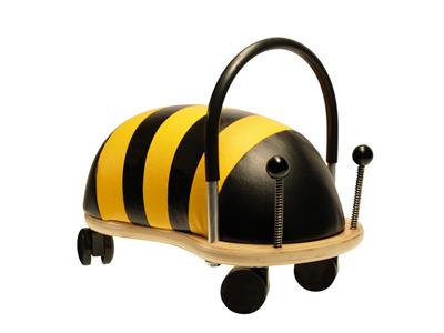 Abeille Small Wheely Bug toy in black and yellow, suitable for kids 1-3 years, measures L38xL23xH22cm.