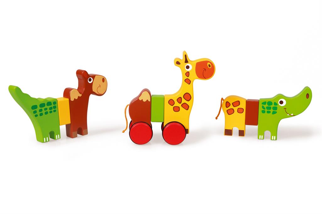 3 magnetic animal toys: a dinosaur, giraffe, and crocodile, promoting motor skills and fun playtime for kids.