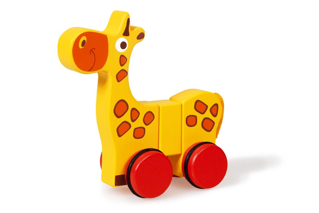 Jouet girafe en bois magnétique, amusant et coloré, idéal pour développer les capacités motrices des enfants.