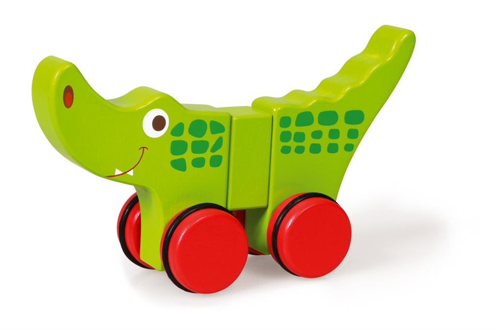 Jouet animal crocodile magnétique sur roues, coloré et amusant pour enfants, idéal pour stimuler les capacités motrices.