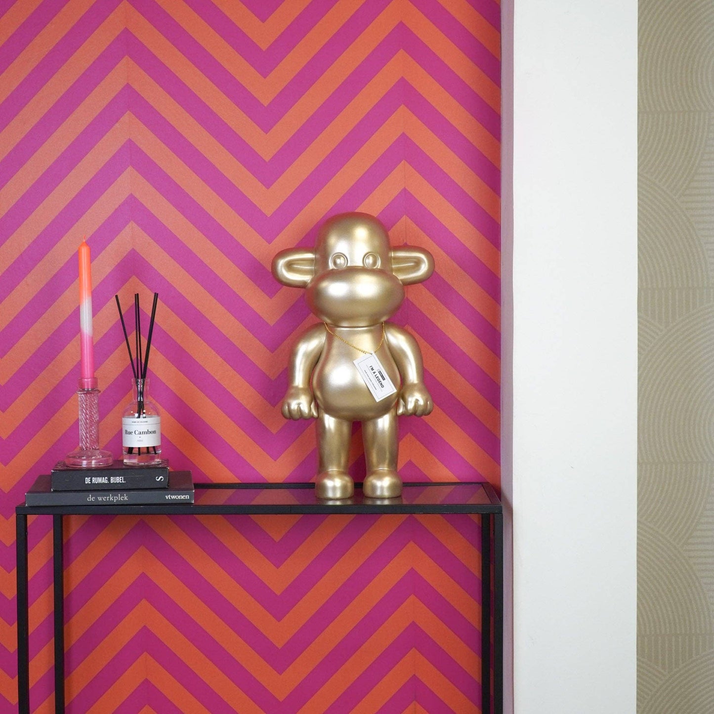 Ornement - Figurine Singe 'La Légende' - Polyrésine - Or - 33x21x50cm