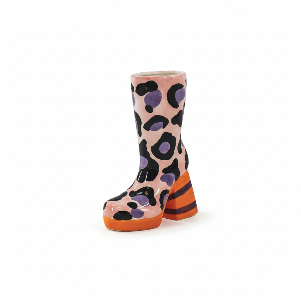 Vase Stiefel Leopardenmuster – Rosa/Orange