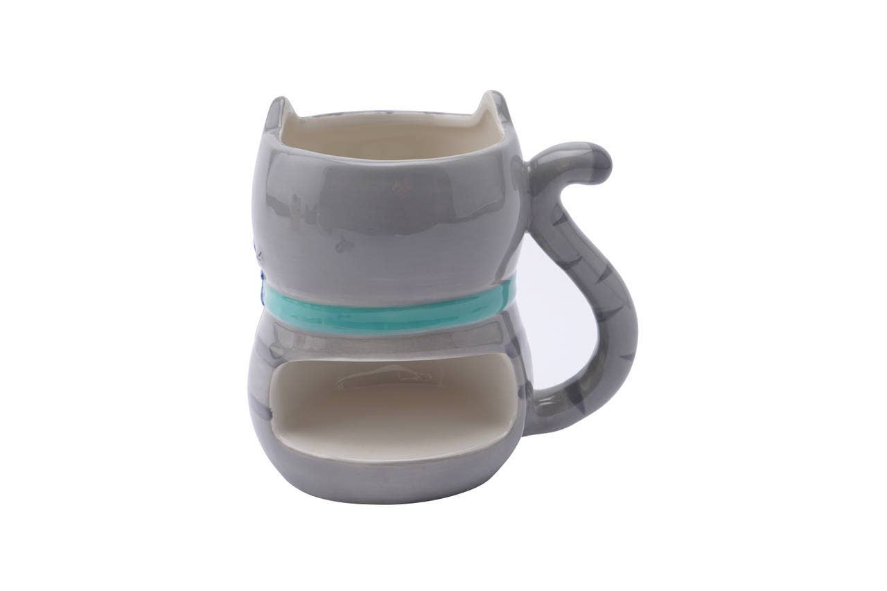 Mug 3D Chaton gris avec compartiment biscuit