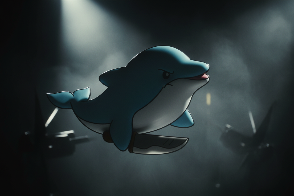 Pins delfin med en kniv