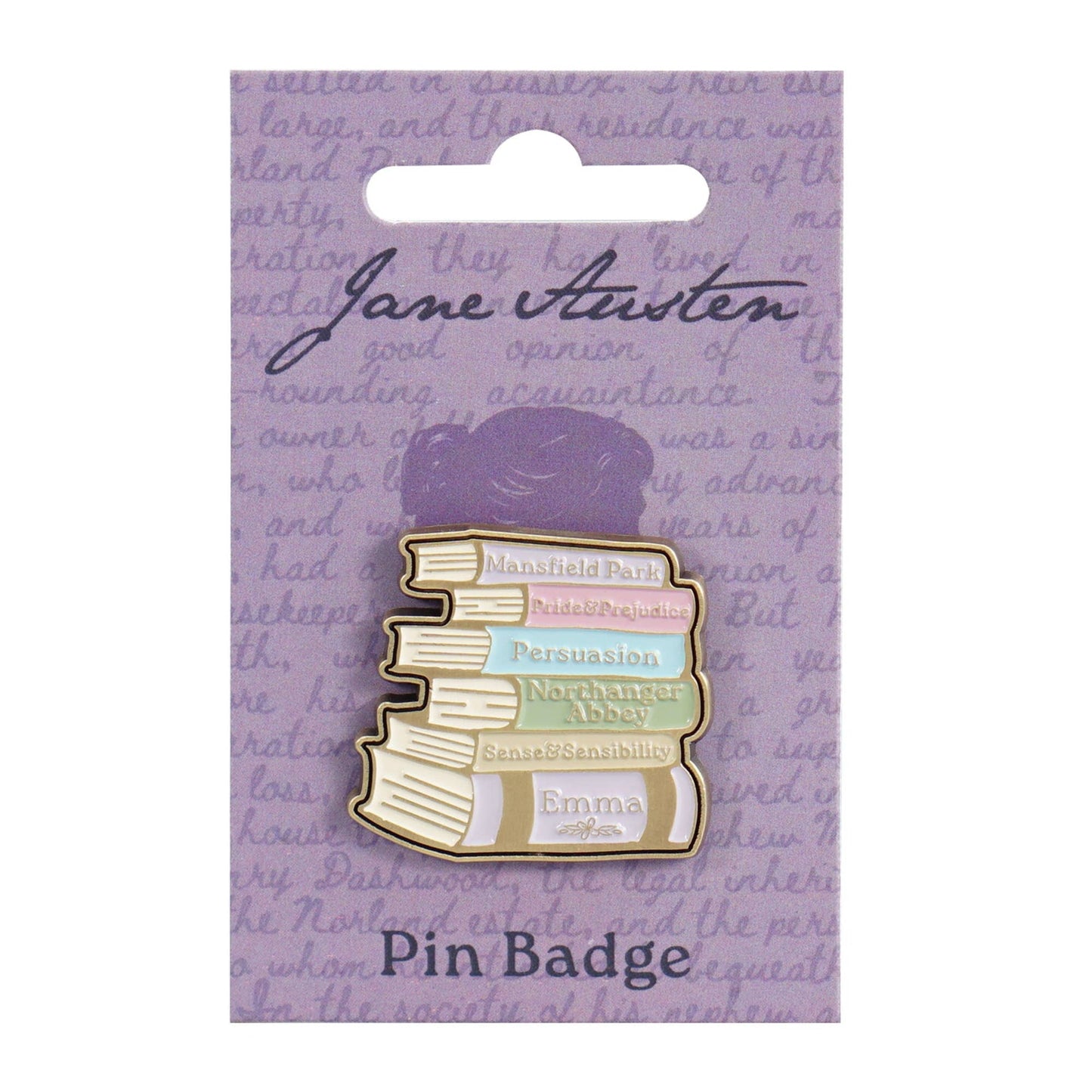 Badge épingle Jane Austen - Pile de livres