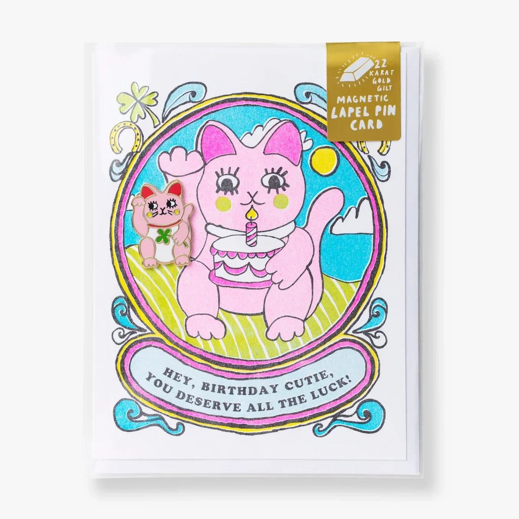 carte d anniversaire chat chanceux avec pins yellow owl workshop LP140 38205772