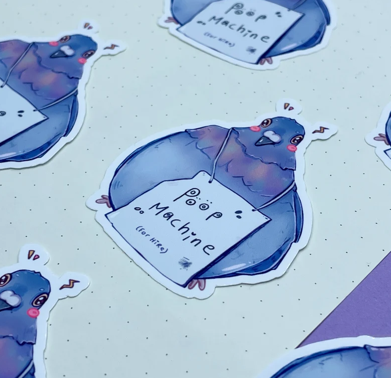 autocollant pigeon poop machine bubblesartcraft 