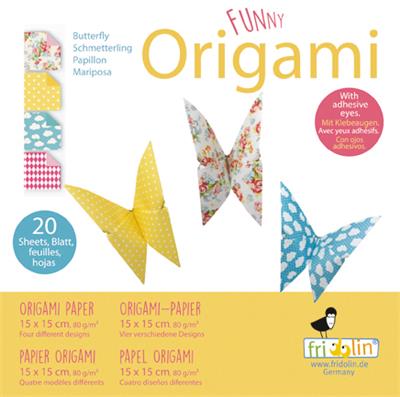 Funny Origami: PAPILLON 15x15cm, 20 feuilles avec 4 dessins