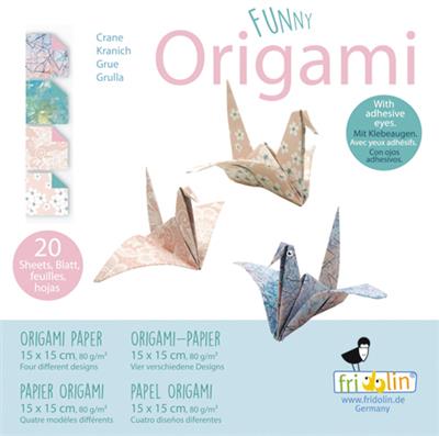 Funny Origami: GRUE 15x15cm, 20 feuilles avec 4 dessins