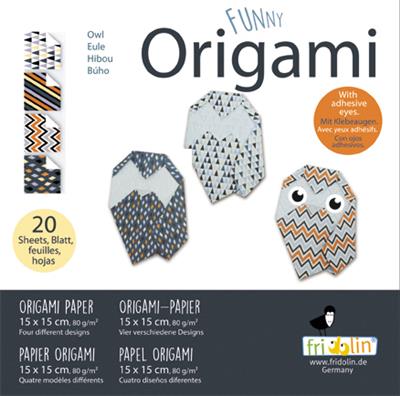 Funny Origami: HIBOU 15x15cm, 20 feuilles avec 4 dessins