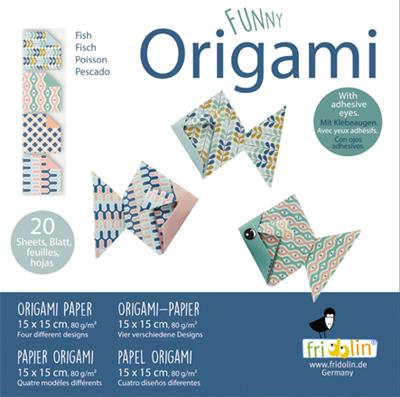 Funny Origami: POISSON 15x15cm, 20 feuilles avec 4 dessins