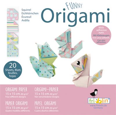 Funny Origami: ÉCUREUIL 15x15cm, 20 feuilles avec 4 dessins