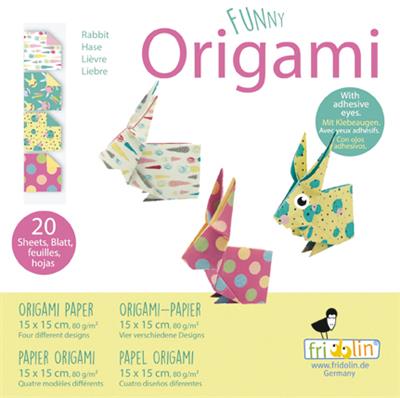 Funny Origami: LIÈVRE 15x15cm, 20 feuilles avec 4 dessins