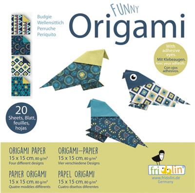 Funny Origami: PERRUCHE 15x15cm, 20 feuilles avec 4 dessins