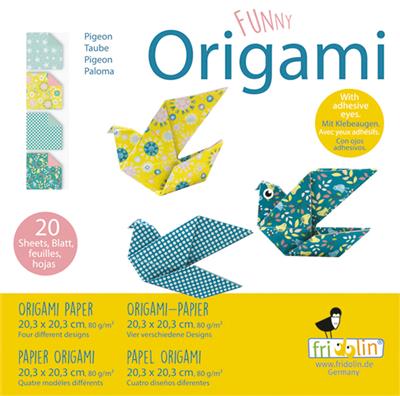 Funny Origami: PIGEON 20x20cm, 20 feuilles avec 4 dessins