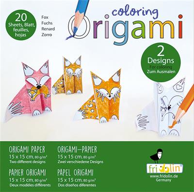 Coloring Origami: LOUP 15x15cm, 20 feuilles avec plusieurs dessins, 6+