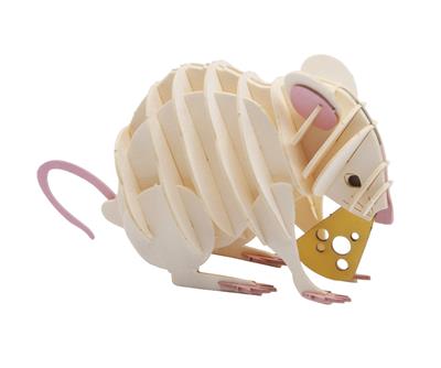 3D Papel Modelo: SOURIS BLANC 8,5x5,5x3,5cm, en sachet 10,5x21x0,5cm